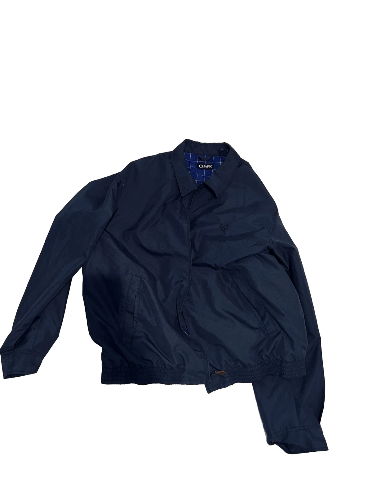 Chaps Jacket Mens Medium Blue Zip Up Bomber Plaid Lined Y2K XL