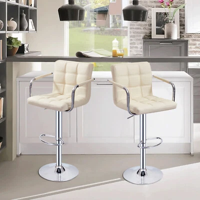 2PCS Bar Stools Gas Lift Swivel Stool Pub Club Cafe Breakfast Chair Faux Leather