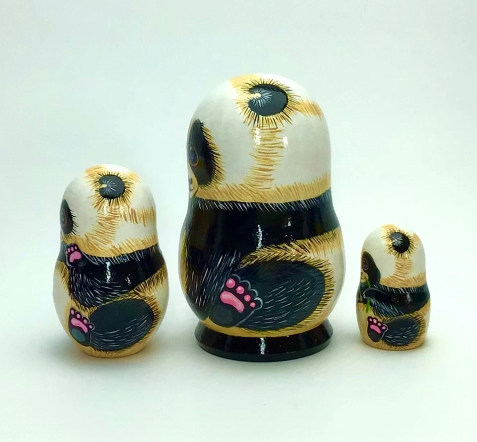 Osos Panda Matrioska, muñeca de anidación 3 piezas 3,5""/9 cm Foto 3 de 4