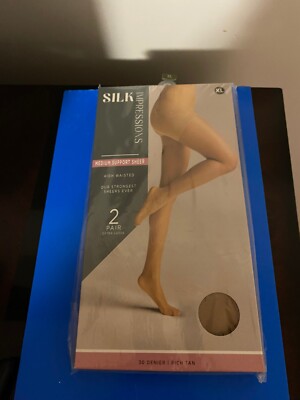NEW SIZE XL SILK IMPRESSIONS SHEER SUPPORT 30D RICH TAN HIGH WAISTED 2PK