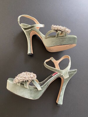 Custommade Arla Sage Green Crystal Bow Platform High Heels 40 / 9.5 Fairy NWOB