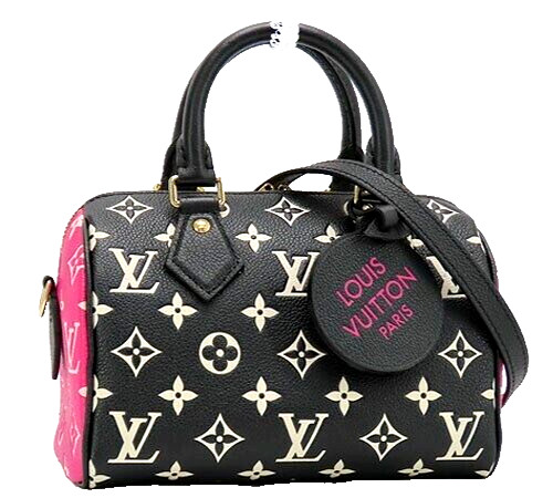 LOUIS VUITTON Speedy 20 2way Crossbody Hand Bag M46088 Black White Pink Purse LV