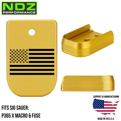 NDZ Sig P365 Fuse X Macro Aluminum Magazine Base Pad Gold Engraved Black