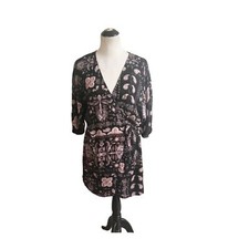 Lovestitch Paisley Metallic Wrap Dress Size Small NWT Black