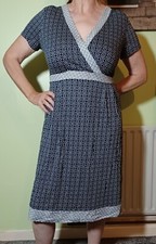 NEW Maine Geometric Print Short Sleeve Wrap Jersey Dress, Navy UK 16