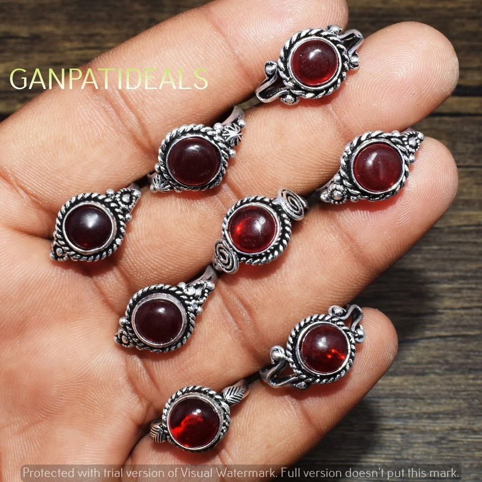 ¡VENTA A GRANEL!! Lote al por mayor de anillos de piedras preciosas granate joyas enchapadas en plata 925 Foto 3 de 4