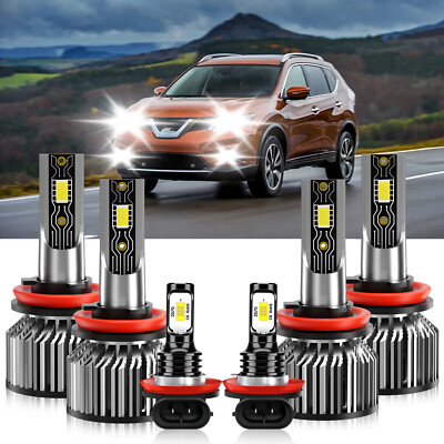 6x LED Headlight Hi Low+Fog Light Bulbs Kit 26000LM For Nissan X-Trail 2015-2019