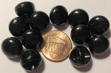 12 Glossy Shiny Thick Chunky Black Plastic Shank Buttons Almost 1/2" 12mm 10305
