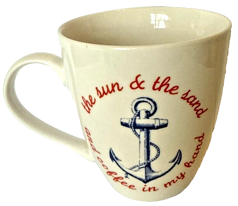 16oz Red White & Blue Coffee Tea Mug - Sun Sand & Coffee in Hand  
