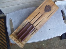 3 VINTAGE FLINT KNIFE SET STAINLESS VANADIUM KNIVES & WALL BLOCK USA MADE