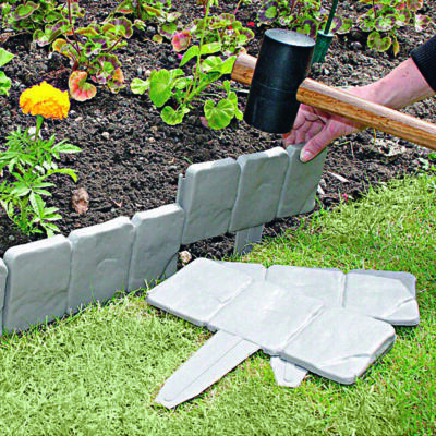 Garten Beton Pflastersteinoptik Einfassung Pflanzenumrandung 2,4 m Zaun Hammer In