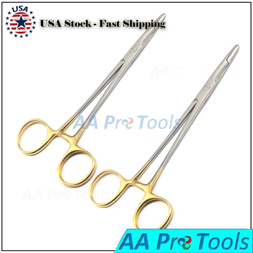7" OLSEN HEGAR NEEDLE HOLDER TC + GOLDEN RINGS FORCEPS SCISSORS GERMAN GRADE 2EA - Picture 2 of 3