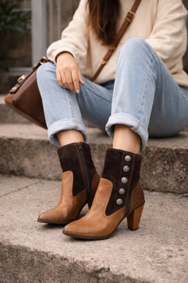 Very Volatile Women s Brown Leather Western Ankle Boots Size 6.5 Zipper Heel
