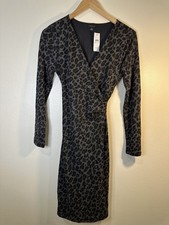 NWT Ann Taylor Loft Cheetah Print Wrap Dress $129 Sz XS Gravel Melange Gray 9219