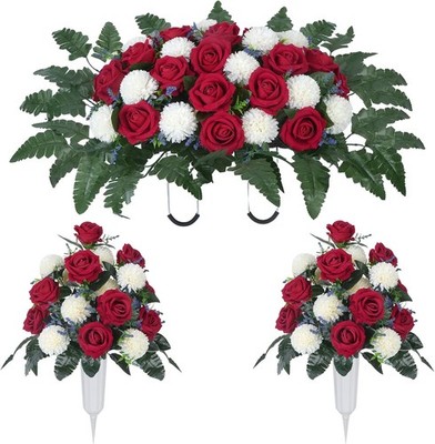 Artificial Cemetery Flower Headstone Flower  2 Chrysanthemum Rose