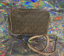 Michael Kors Brown Monogram Crossbody Bag Zip...