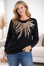 VTG Black Sweater Silk Mohair Sweater Sequin Design Made Italy Sz EU 42 US 10/12