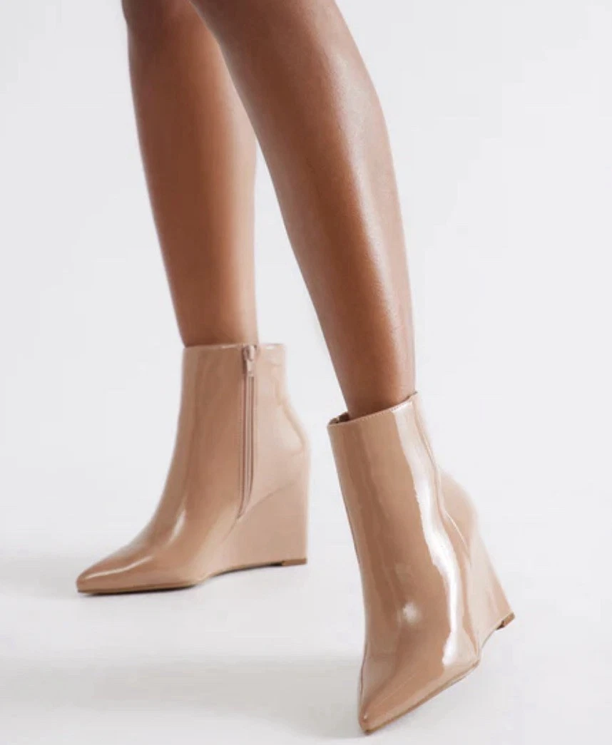 Anne Michelle Mujeres Beige Charol Botines Punta Cremallera EE. UU. 7.5