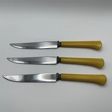 Royal Sharp Cutter Cutlery Co. Steak Knives Set of 3, Yellow Bakelite Handles