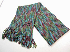 Lochcarron of Scotland Scarf Multicolor Merino Wool Angora Fringe Green Purple