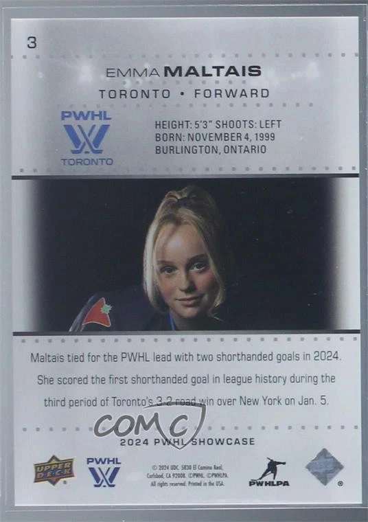 2024 Upper Deck PWHL Showcase Emma Maltais #3 Rookie RC - Image 2 of 2