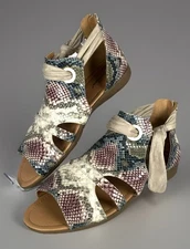 Comfortview Women's Annika Shootie Snake Print White Multi Tie Sandal, 9.5WW NEW