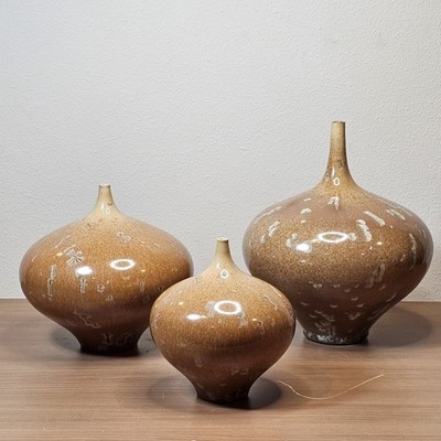 Ernest Miller Studio Art Pottery Crystalline Bulbous Vases Set Of 3