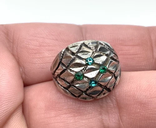 Vintage Deco Style Sterling Silver 4 Emerald Stone Small Domed Ring ~ Sz. 4.25