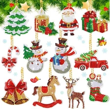 Ferraycle 12 Pcs Diamond Art Christmas Ornaments Small, Classic Style 