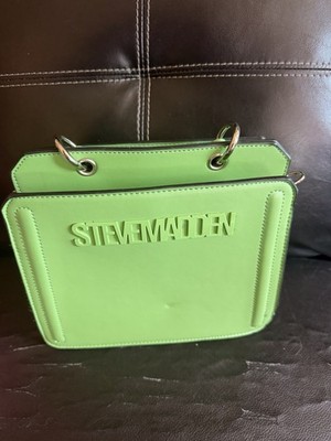 Steve Madden Green Solid Crossbody Bag Zip Closure Logo Adjustable Strap Silver