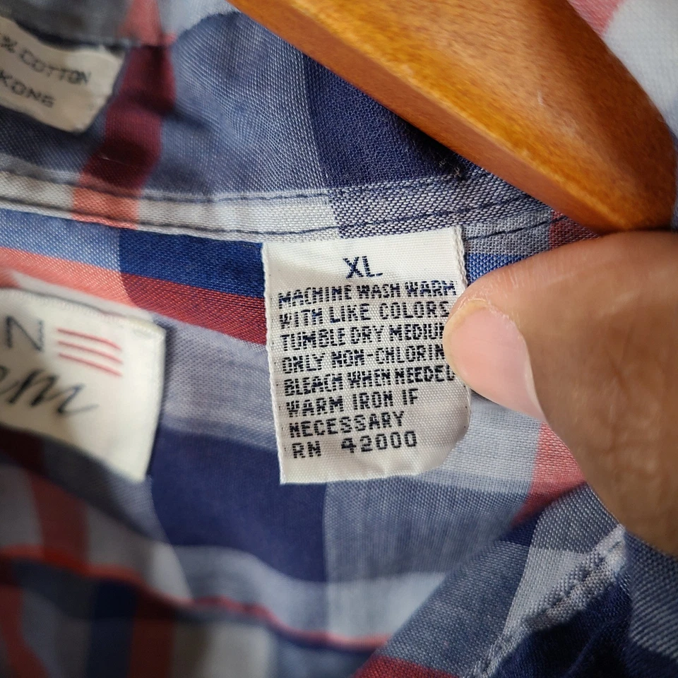 Vintage Main Stream Shirt Mens XL Blue Red Plaid Button Down Short Sleeve - Image 4 of 4