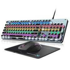 Typewriter Style Mechanical Gaming Keyboard Blue Switch, Rainbow LED Backlit ...