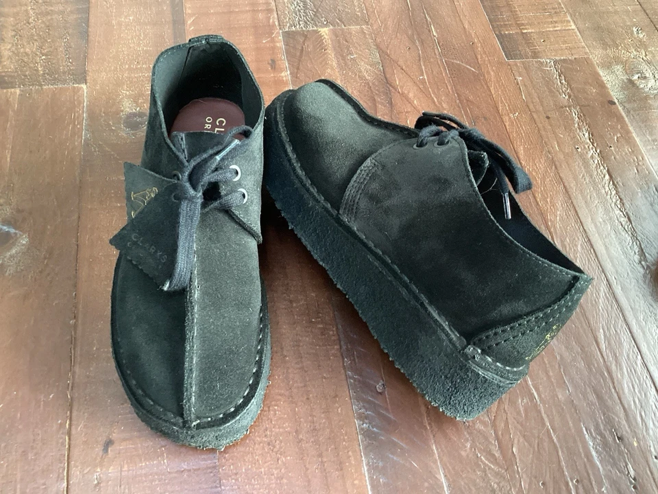 WOMENS CLARKS ORIGINALS BLACK SUEDE TREK WEDGE LACE-UP SHOES SIZE UK 5D VGC - Image 3 of 4