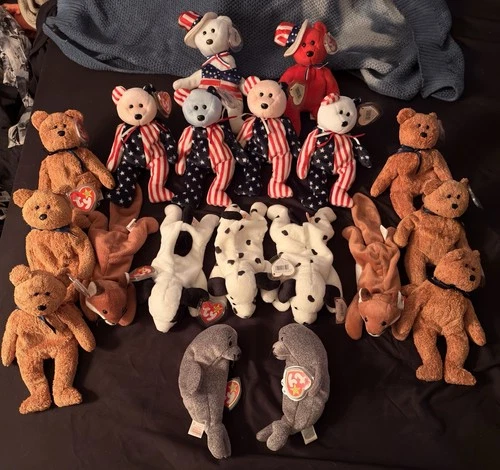 Vintage TY Beanie Babies Huge Lot of 18 Mint with Tag Protectors Curly Patriotic