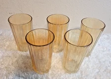 1960s Vintage Marigold Jeanette Luster Carnival Glass 10 Oz Panel Pattern Set 5