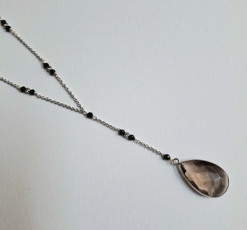 collana in argento 925 con spinello naturale e goccia di cristallo sfaccettata - Immagine 4 di 4