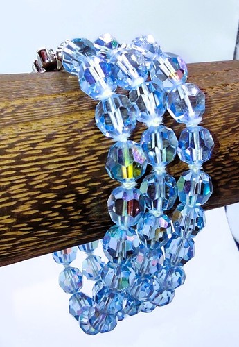 CROWN TRIFARI BLUE FACETED GLASS BEADS CRYSTALS 3 STRAND Bracelet 7.5" Gorgeous! - 第 9/13 張圖片