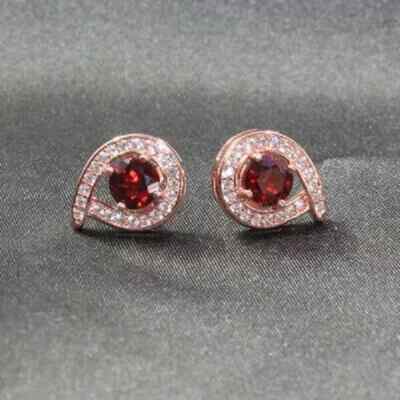 1Ct Lab Created Round Cut Red Garnet Halo Best Stud Earring 14k Rose Gold Finish