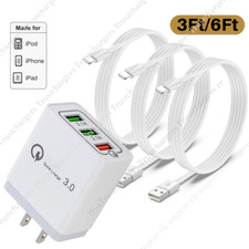 Quick Wall Charger 3 Port Adapter USB Cable For iPhone14 13 12 11 8 7 6 X SE Lot
