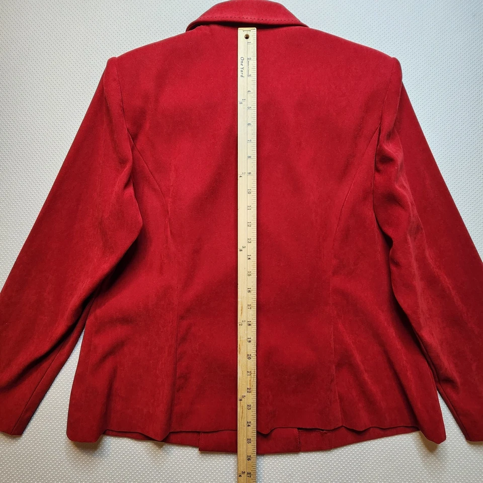 Studio I Womens Jacket Blazer Large Red Black Embroidered Floral Beaded Full Zip - Image 4 of 4