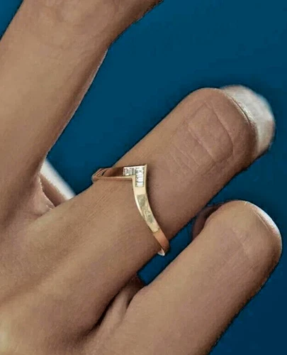 0.50 CT Baguette Cut Simulated Diamond V Shape Wedding Ring 14k Yellow Gold Over