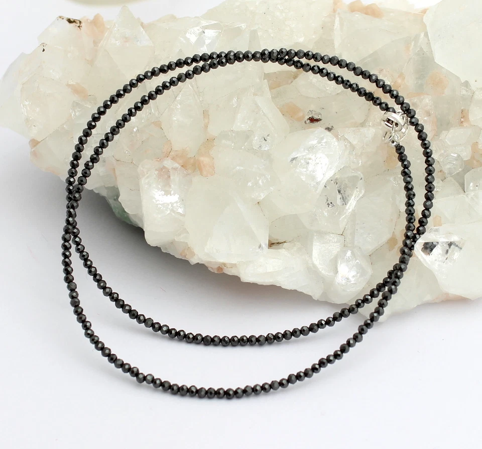 Ematite Collana Pietre Preziose Sfera Collier Gioielli Metalizzato Nero Nuovo - Immagine 2 di 2