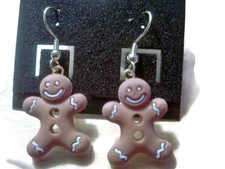 Gingerbread Man Christmas time Drop Dangle Gold (nickel free) Earring Hooks