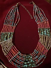 Vintage Multicolored Seed Bead Collar Statement Necklace Choker 18" Boho