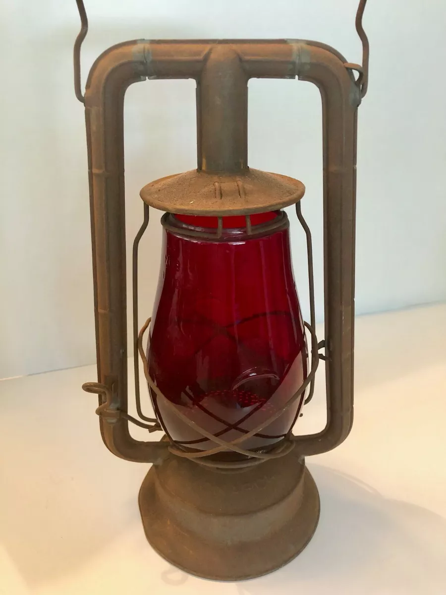Antique Lantern DIETZ MONARCH Vintage Kerosene Lamp Red Glass Loc