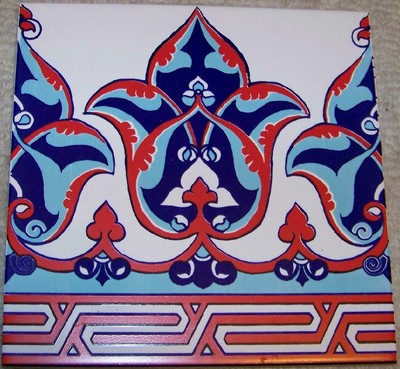 Red & Blue 8''x8'' Turkish Ottoman Iznik Floral Pattern Ceramic Tile Border 