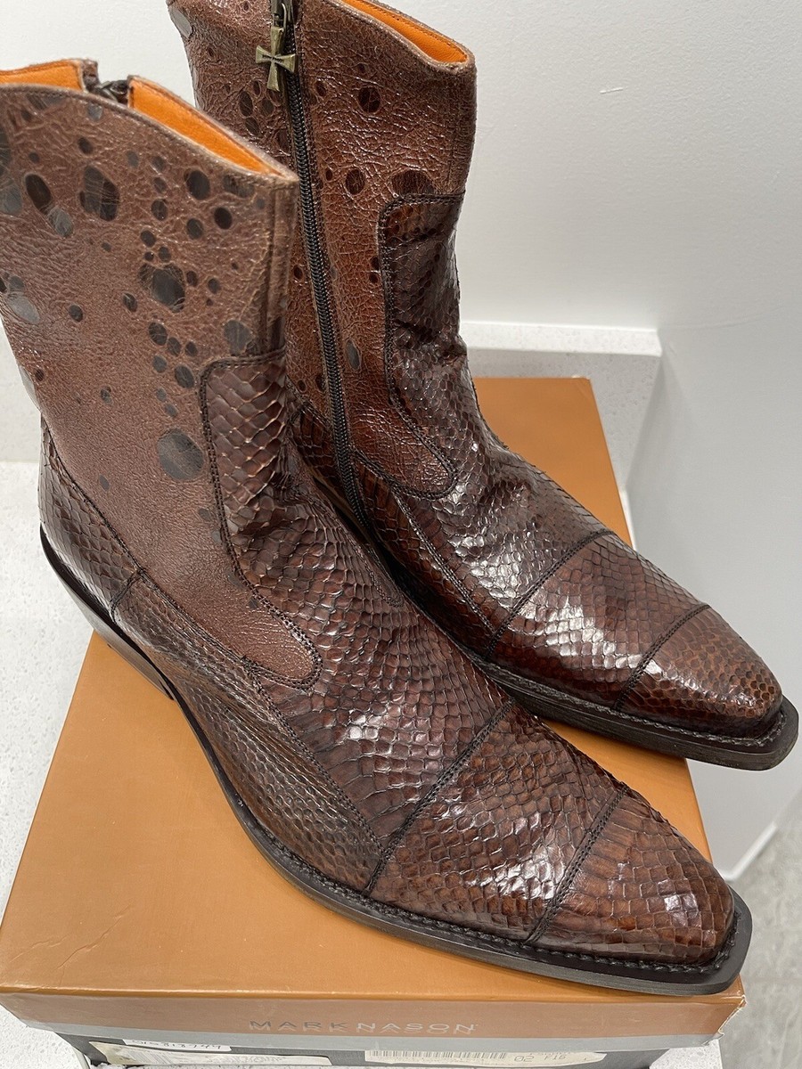 NEW Mark Nason Pointed Toe West Boots Brown Genuine Snake  display picture 3