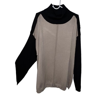 Lety And Me Women Cold Shoulder Mock Turtle Neck Tan Black Sweater Size 1X New