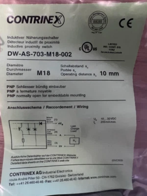 Original Contrinex DW-AS-703-M18-002 Proximity Switch