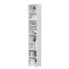 Tall Narrow Bedroom Bookshelf Storage Cabinet w/Adjustable Shelf for Home Office